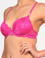 La Senza Sexy Lace Bra Lightly Lined Balconette Lace Bra Dark Pink / 34B