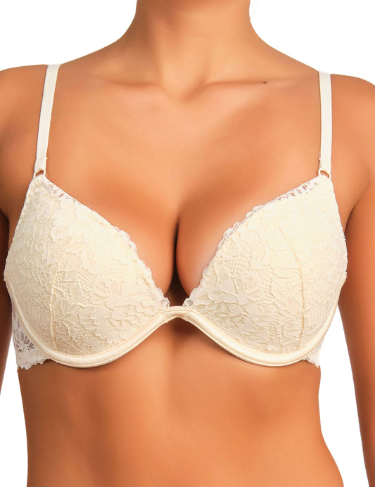 La Senza Sexy Double Pushup Plunge Lace Bra 34B / Ivory