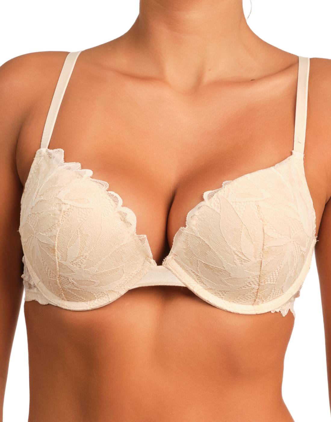 La Senza Sexy Double Pushup Plunge Lace Bra 34B / Ivory