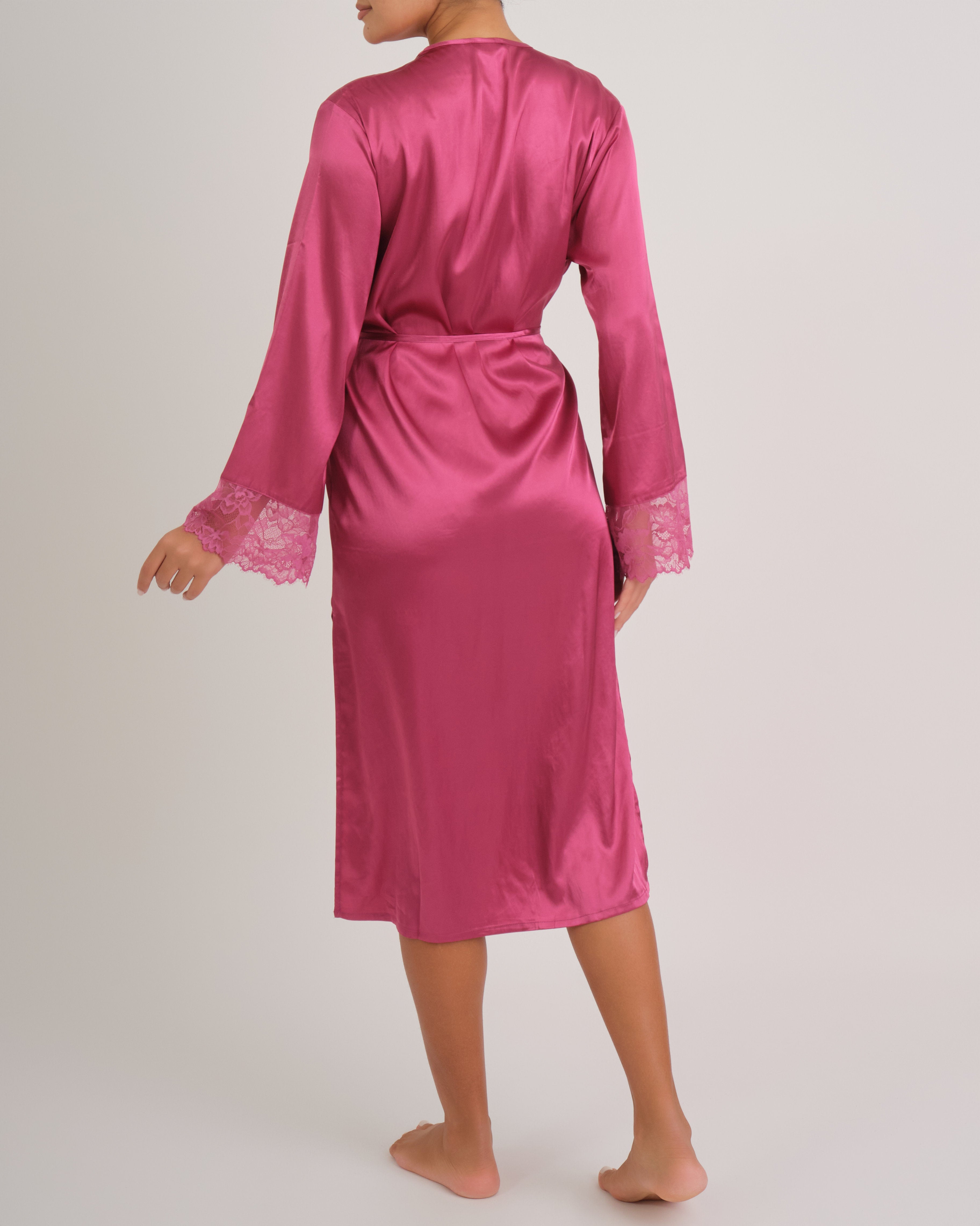 Robe Midi Length Satin W Sheer Luv Lc Cuffs PG50 / S/M