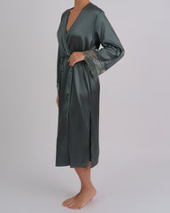 Robe Midi Length Satin W Sheer Luv Lc Cuffs Z6W1 / S/M