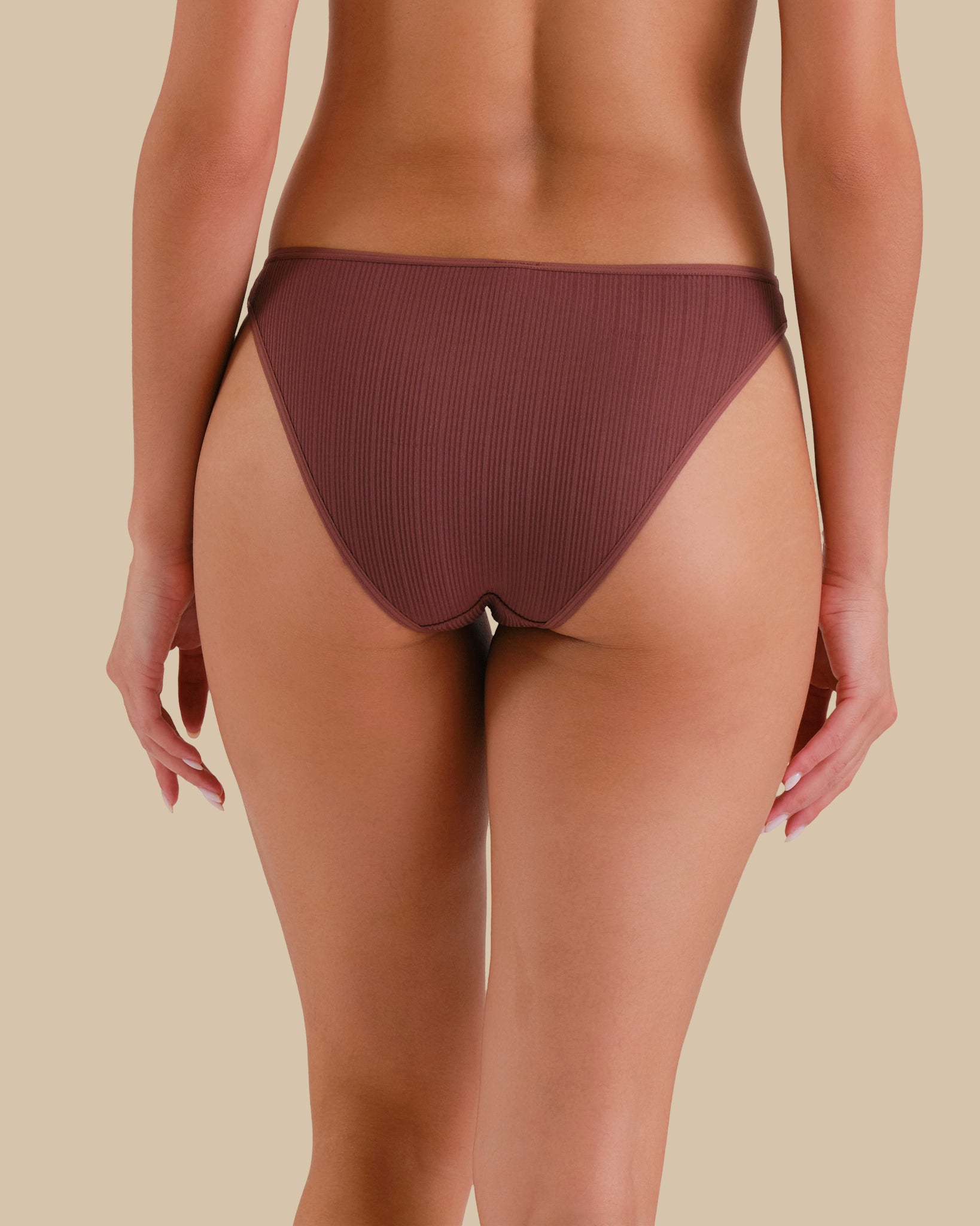 ESSENTIALS BIKINI SEMI SHEER RIB DUSTY CEDAR / M