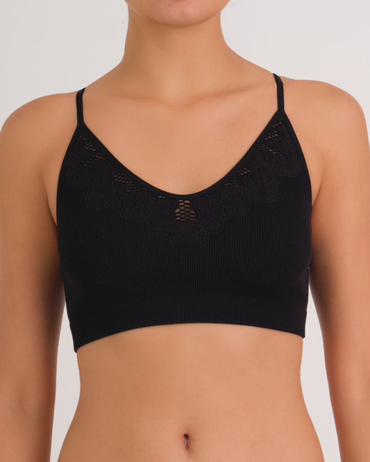 Boho Rib Non Padded Crop BLACK / MED