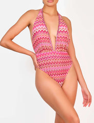 Pink Crochet Halter Wrap Aroun Print : Stripe / MED