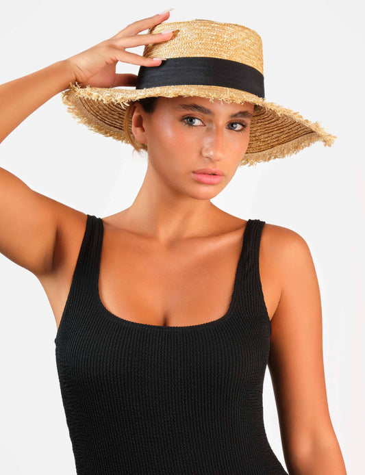 South Beach Straw Boater With Beige / S/M