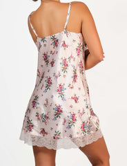 Isla & Evie Satin Chemise Slip Floral Print / MED