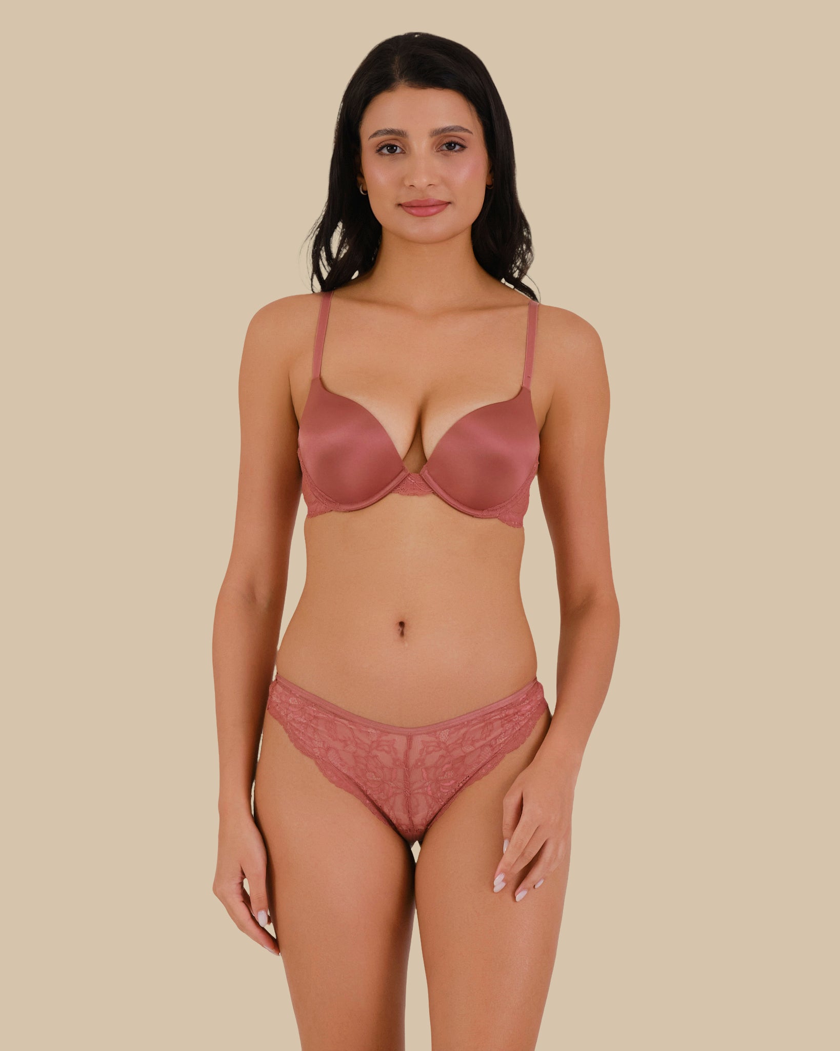 Solid with lace wings WITHERED ROSE-LSI / 34B