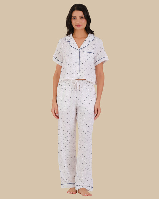 WOMEN'S SHORT SLEEVE PAJAMA SET POLKA DOT - WHITE-LSI / S