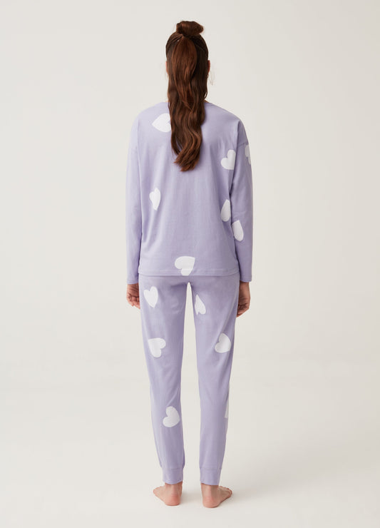 Full-length pyjamas with heart print