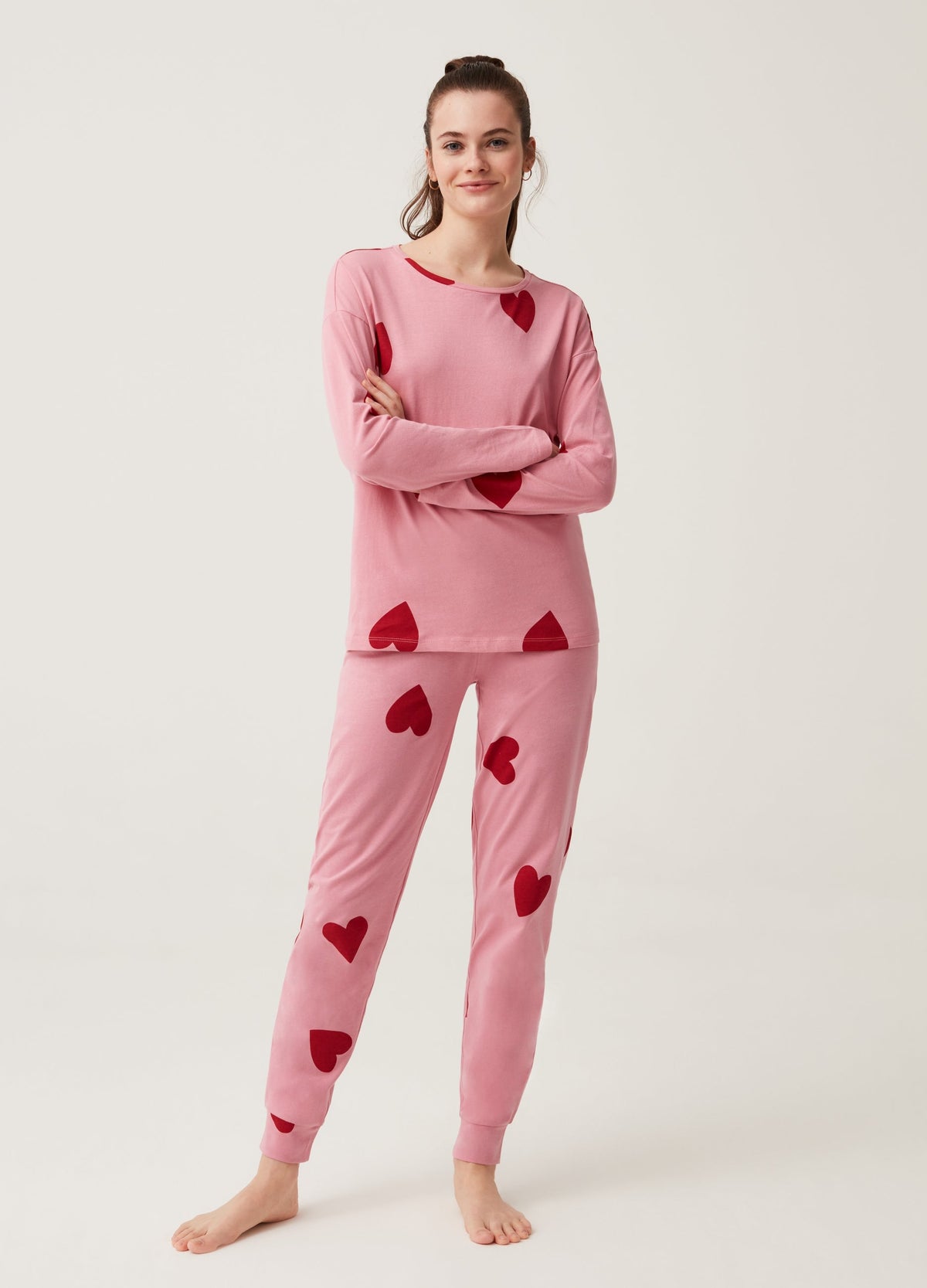 Full-length pyjamas with heart print