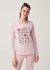 Full-length pyjamas with hearts and cats print