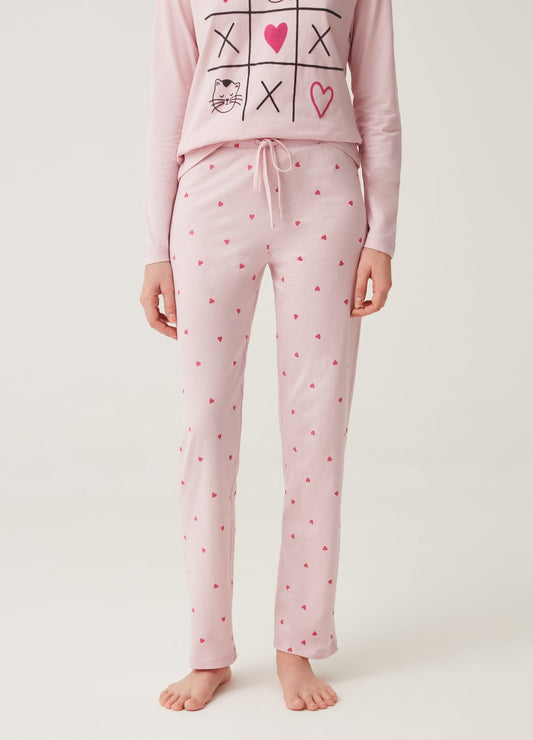 Full-length pyjamas with hearts and cats print