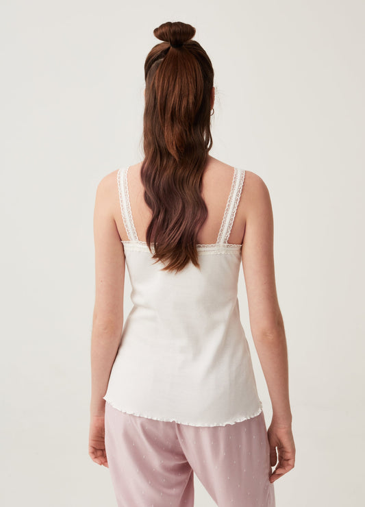 Ribbed vest with lace trim