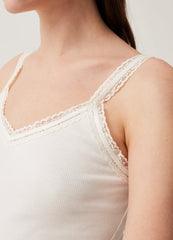 Ribbed vest with lace trim