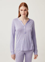 Full-length viscose pyjamas with heart pattern