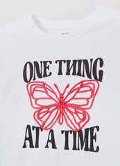 Cotton T-shirt with print and embroidered butterfly