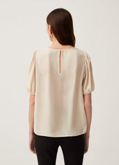 Crêpe blouse with puff sleeves