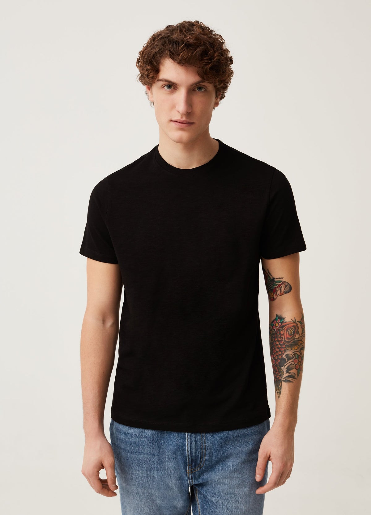 Round-neck T-shirt in jersey slub