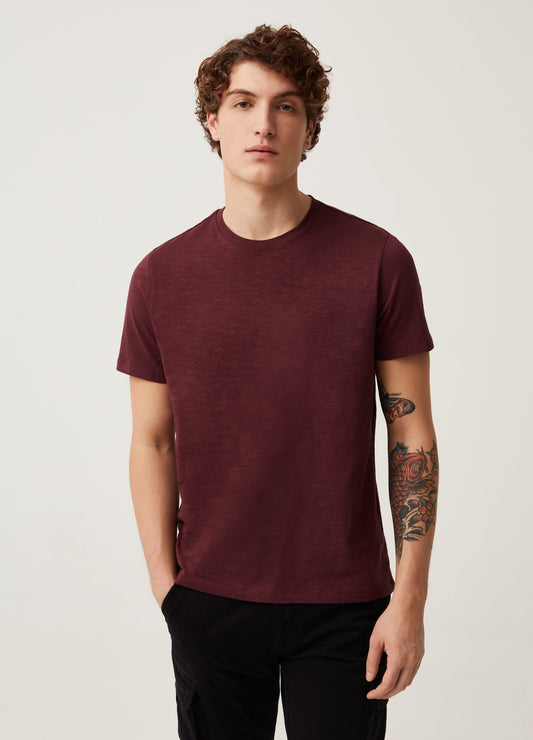 Round-neck T-shirt in jersey slub