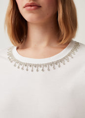 T-shirt with diamanté design and round neck