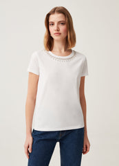 T-shirt with diamanté design and round neck