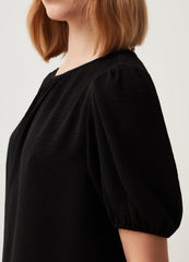 Cotton crêpe blouse with puff sleeves