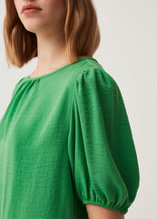 Cotton crêpe blouse with puff sleeves