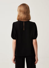 Cotton crêpe blouse with puff sleeves