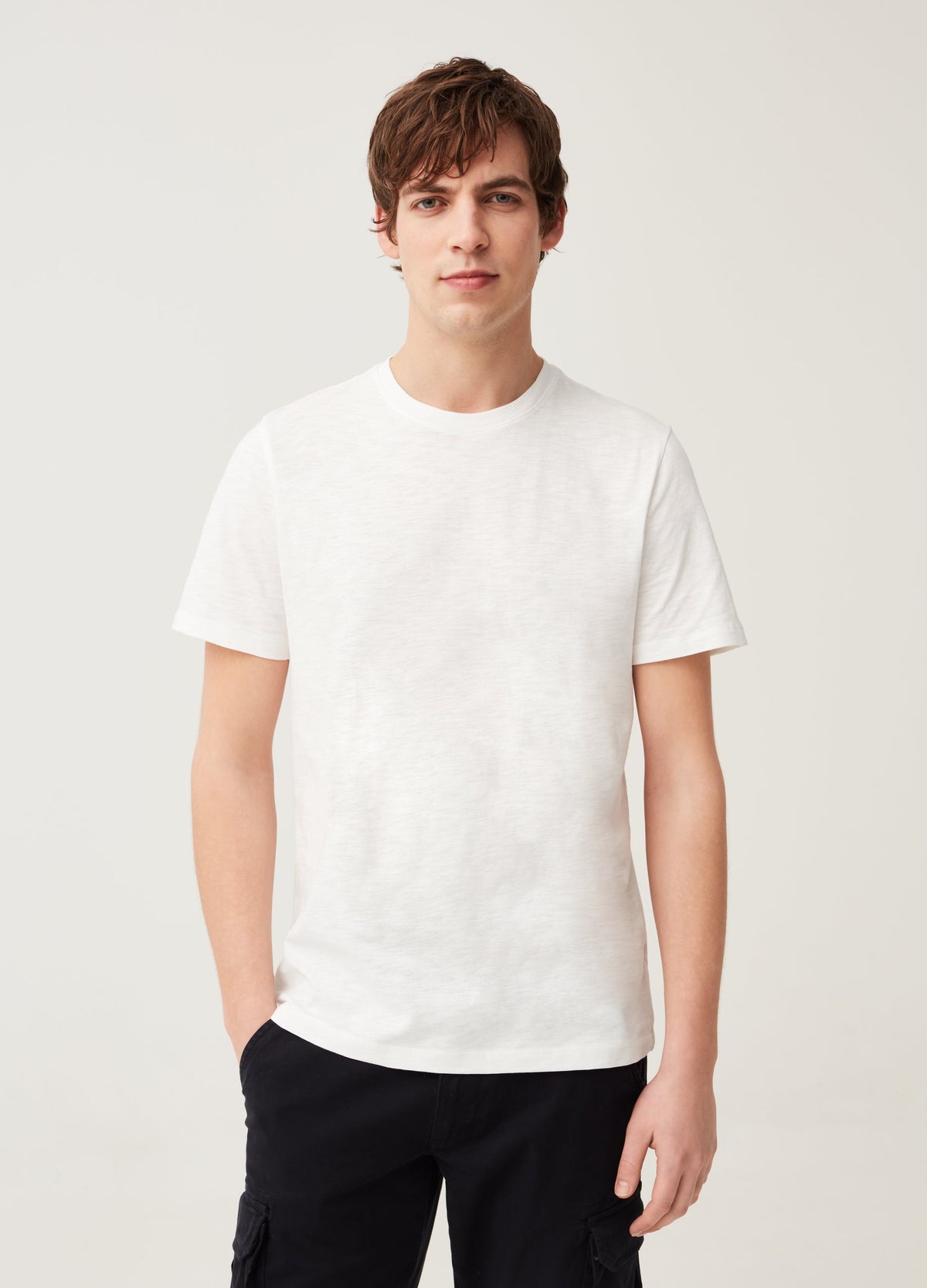 Round-neck T-shirt in jersey slub