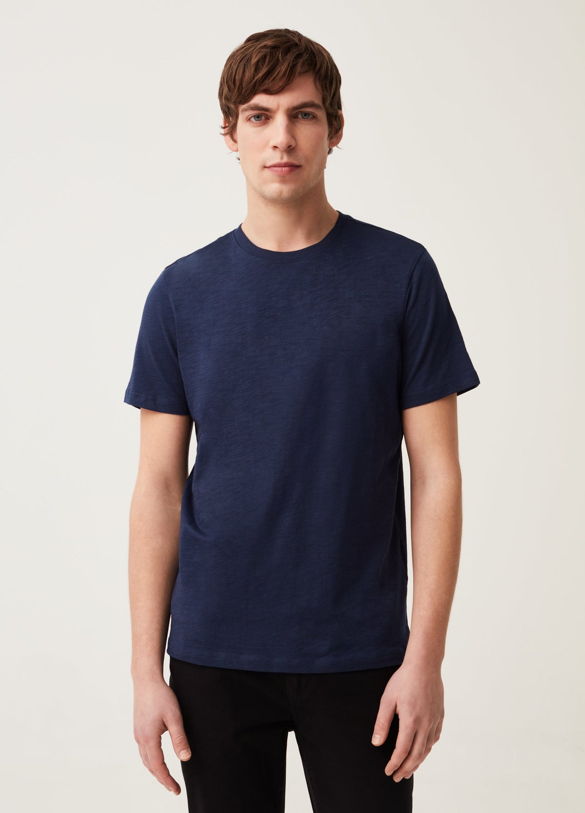 Round-neck T-shirt in jersey slub