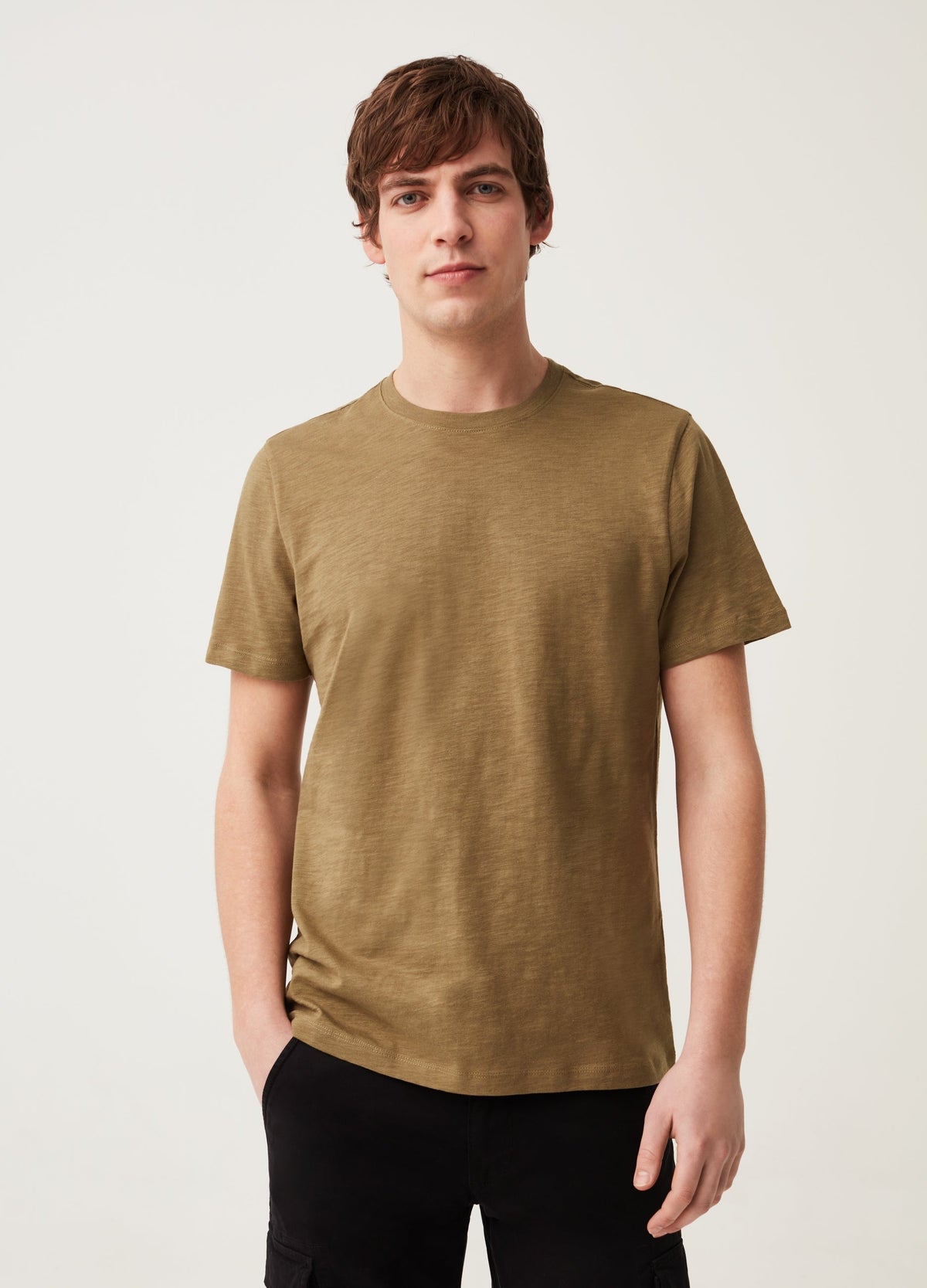 Round-neck T-shirt in jersey slub