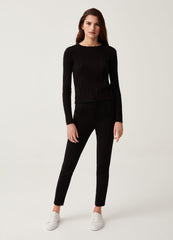 Stretch viscose leggings with button