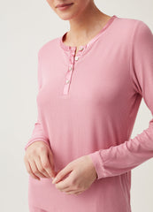 Ribbed pyjama top with granddad neck