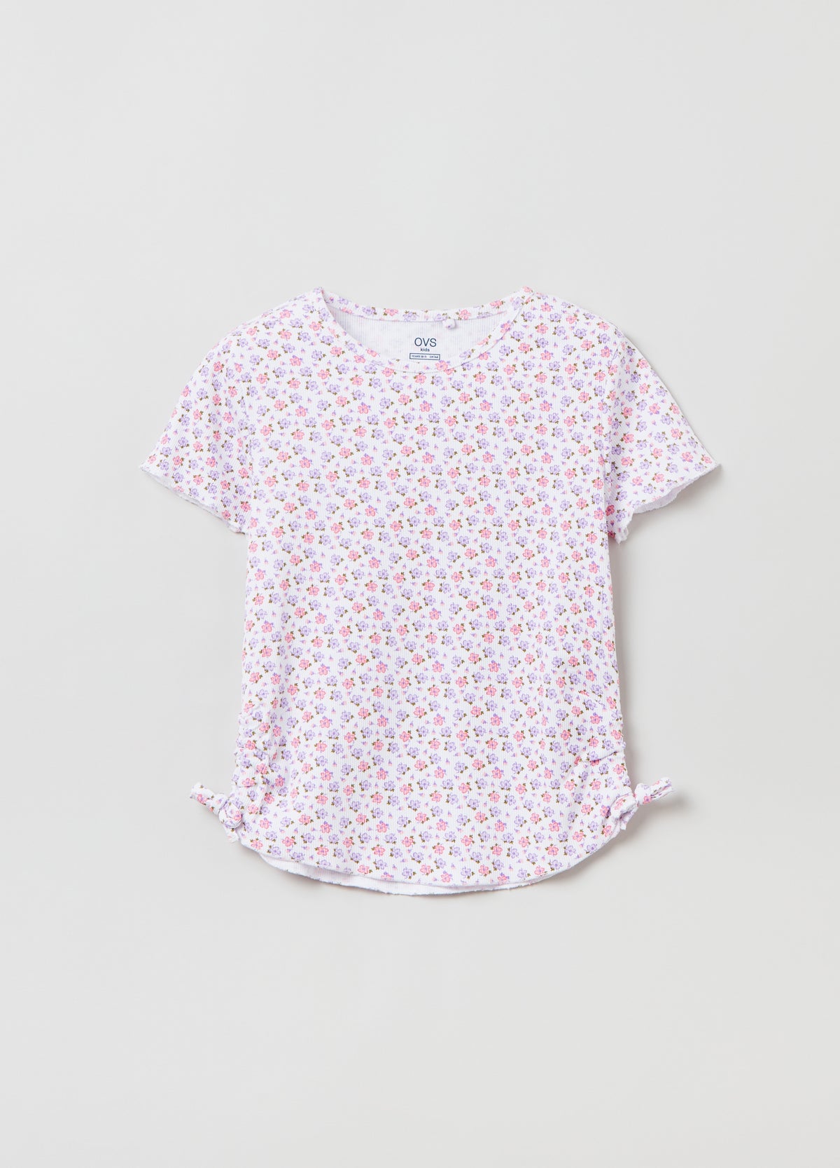 Ribbed T-shirt with ditsy floral print