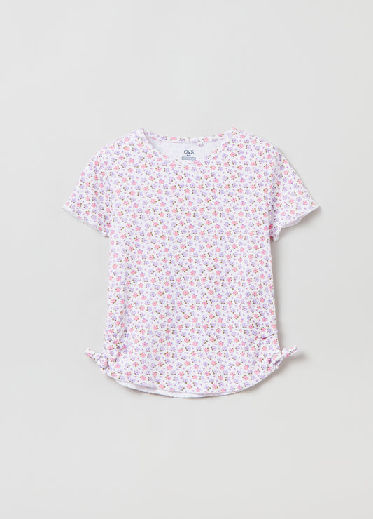 Ribbed T-shirt with ditsy floral print