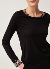 Viscose pyjama top with lace