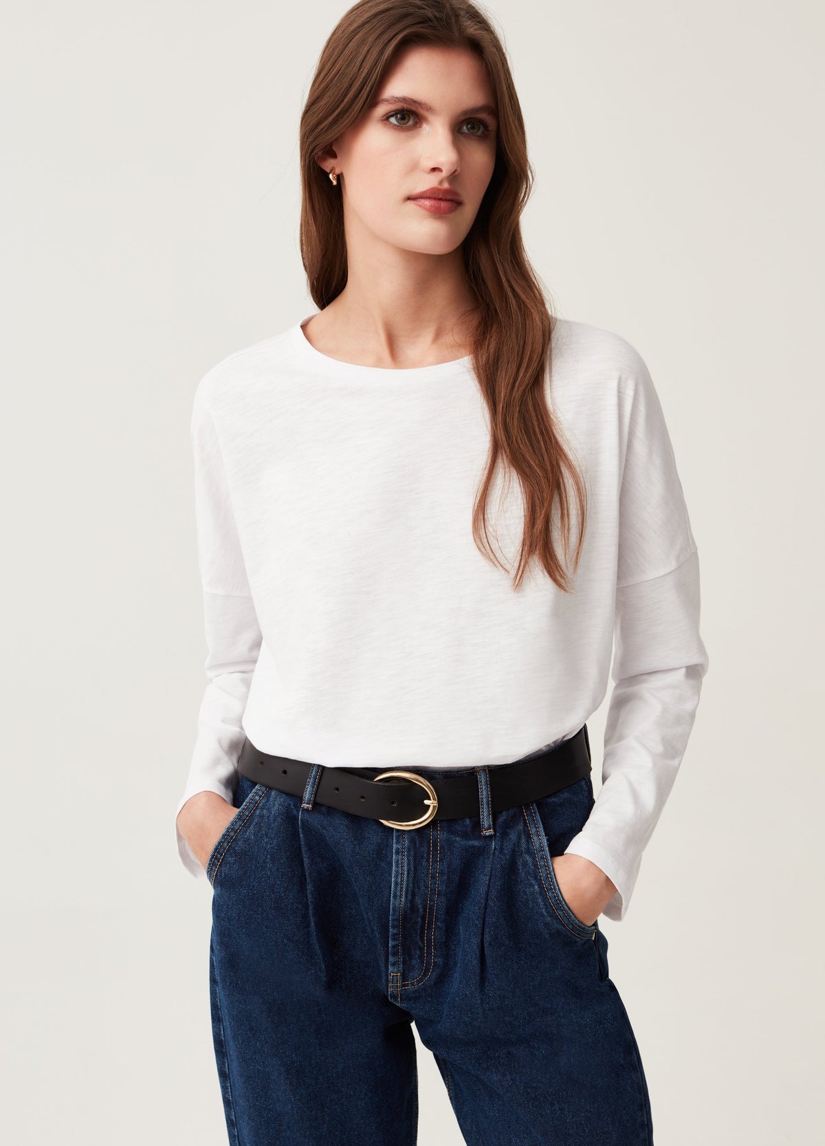 Long-sleeved T-shirt in cotton slub.