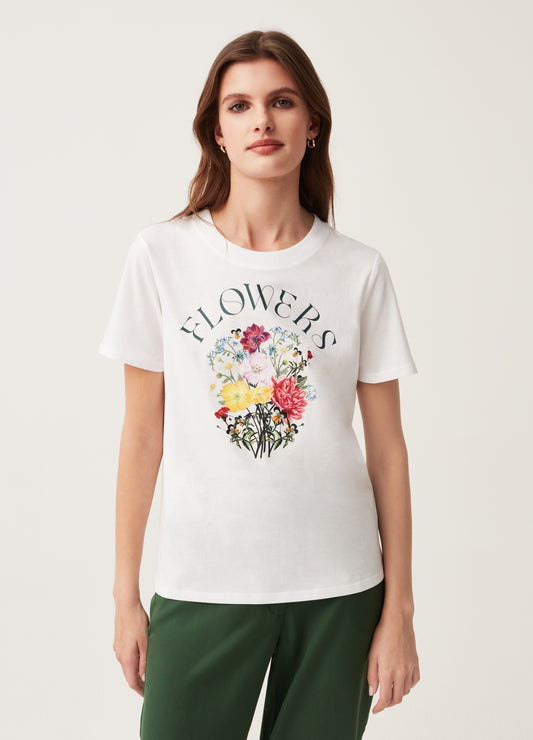 Round-neck T-shirt with flower print