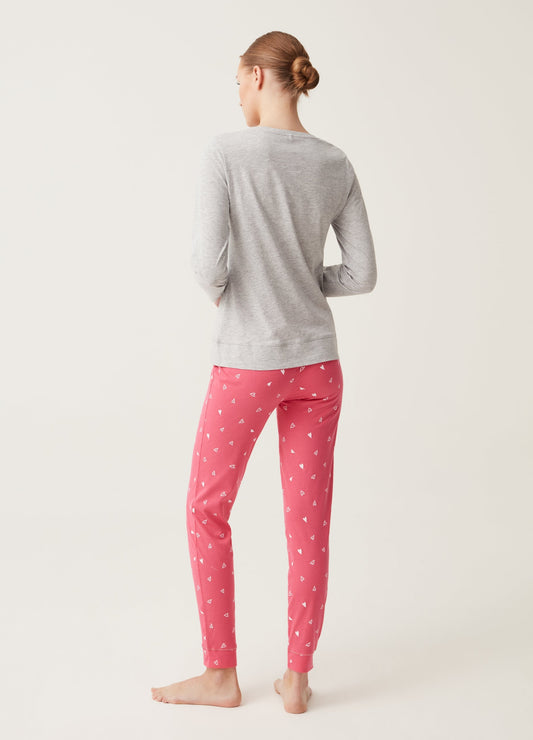 Full-length pyjamas in cotton with heart print