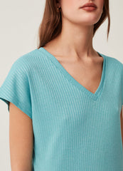 Flat ribbed T-shirt with lurex