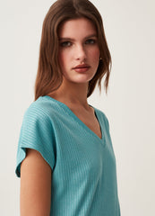 Flat ribbed T-shirt with lurex