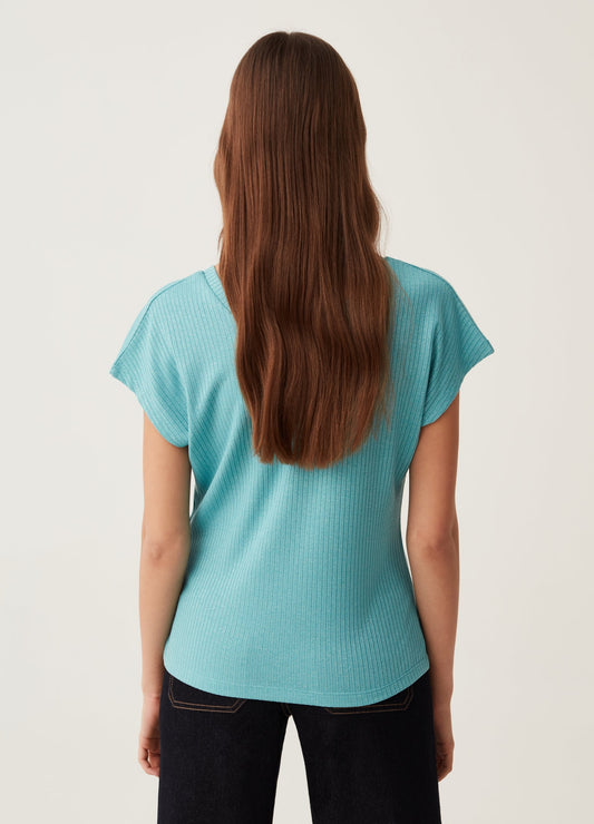 Flat ribbed T-shirt with lurex