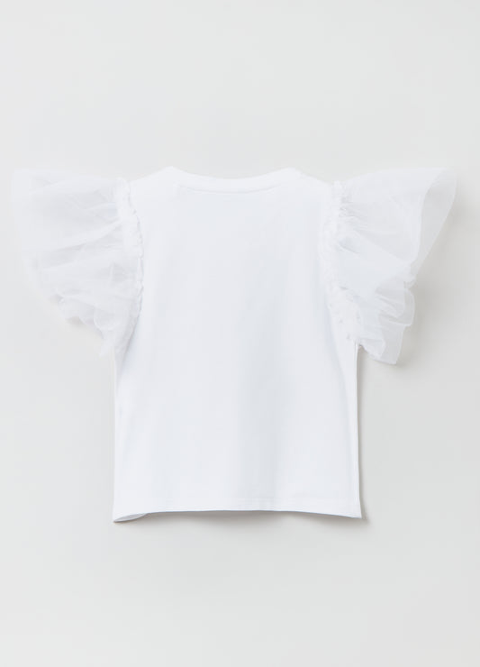 Cotton T-shirt with tulle sleeves