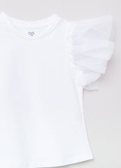 Cotton T-shirt with tulle sleeves