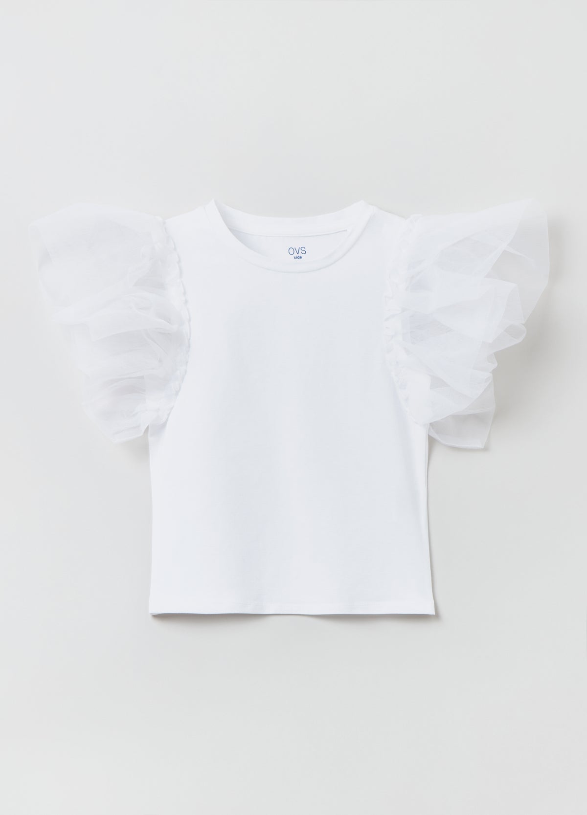 Cotton T-shirt with tulle sleeves