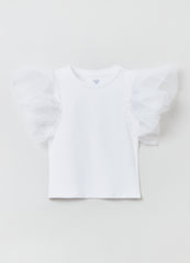 Cotton T-shirt with tulle sleeves