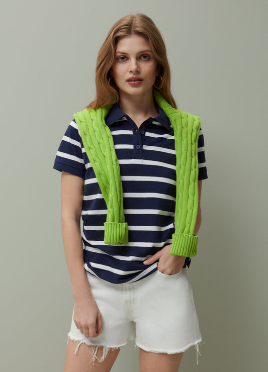 PIOMBO striped pique polo shirt