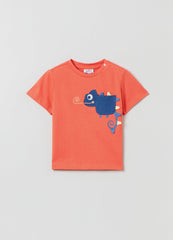 Cotton T-shirt with embroidered chameleon