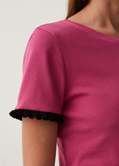 Cotton T-shirt with contrasting frill