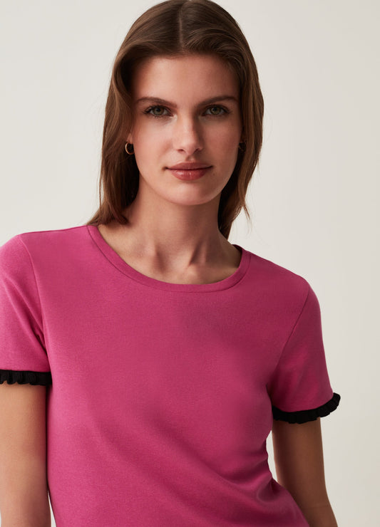 Cotton T-shirt with contrasting frill